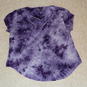 Purple Tye-Dye Short Sleeve Woman's Shirt Large L